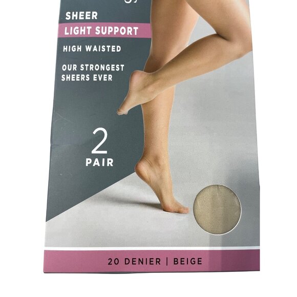 Silk Impressions Tights Size Large Light Support Sheer Beige 20 Denier 2Pair NEW - Picture 2 of 6